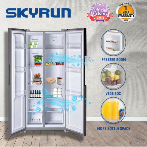 Skyrun 450 Litres Side By Side No Frost Fridge (BCD-450W) - Gray - Image 3