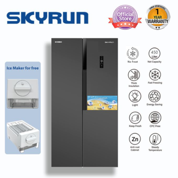 Skyrun 450 Litres Side By Side No Frost Fridge (BCD-450W) - Gray